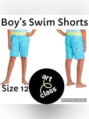 Boys Art Class Board Shorts Blue Checkered Swim Shorts Size 12 NEW with Tags